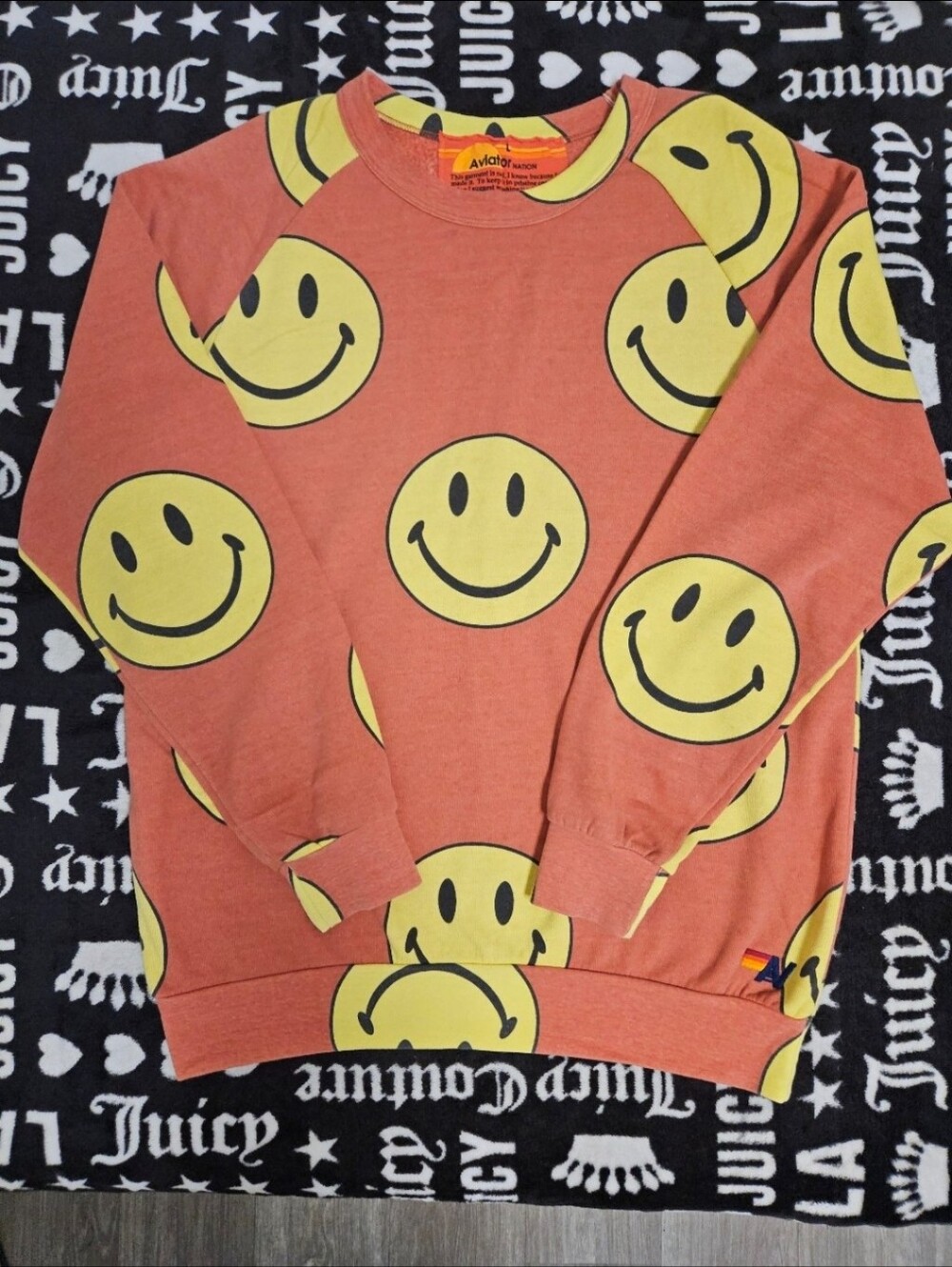 AVIATOR NATION SMILEY REPEAT CREWNECK SWEATSHIRT LARGE